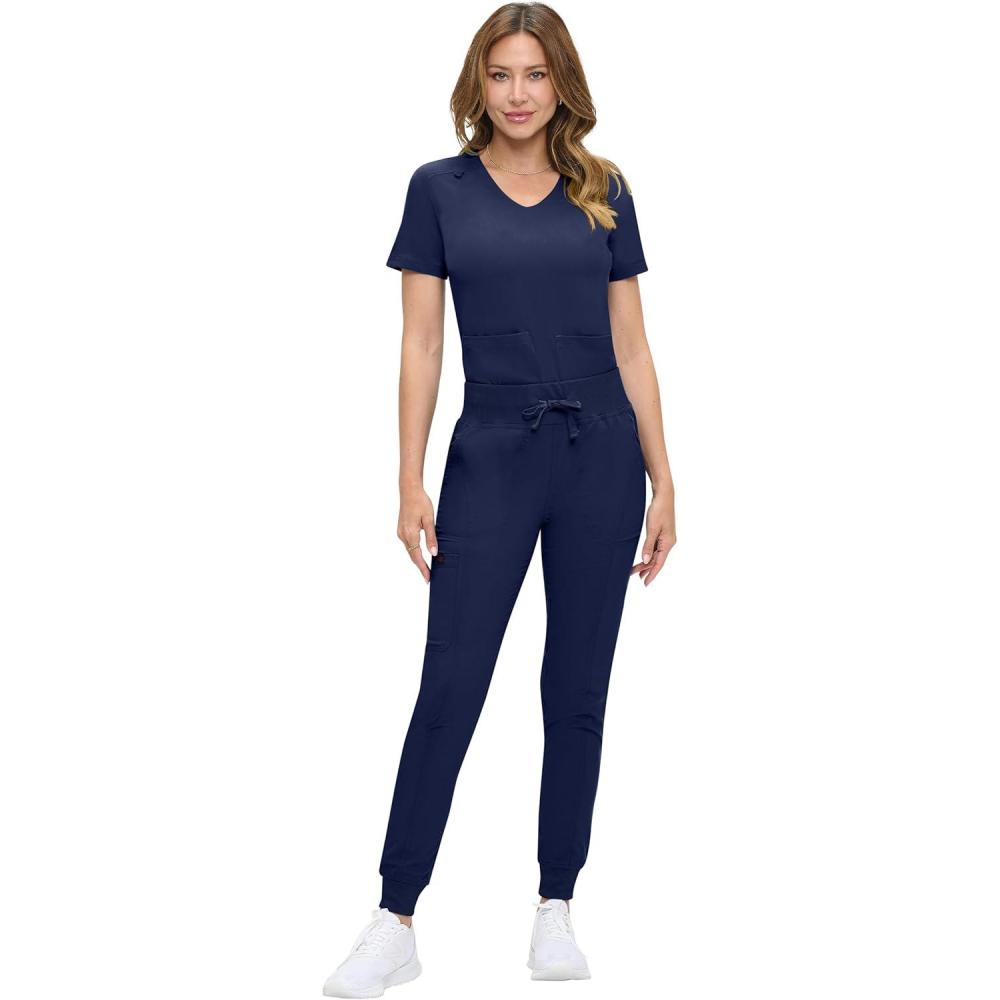 imageNatural Uniforms Womens UltraSoft Luxe Stretch Jogger Scrub Set with Regular and Petite SizesTrue Navy Blue