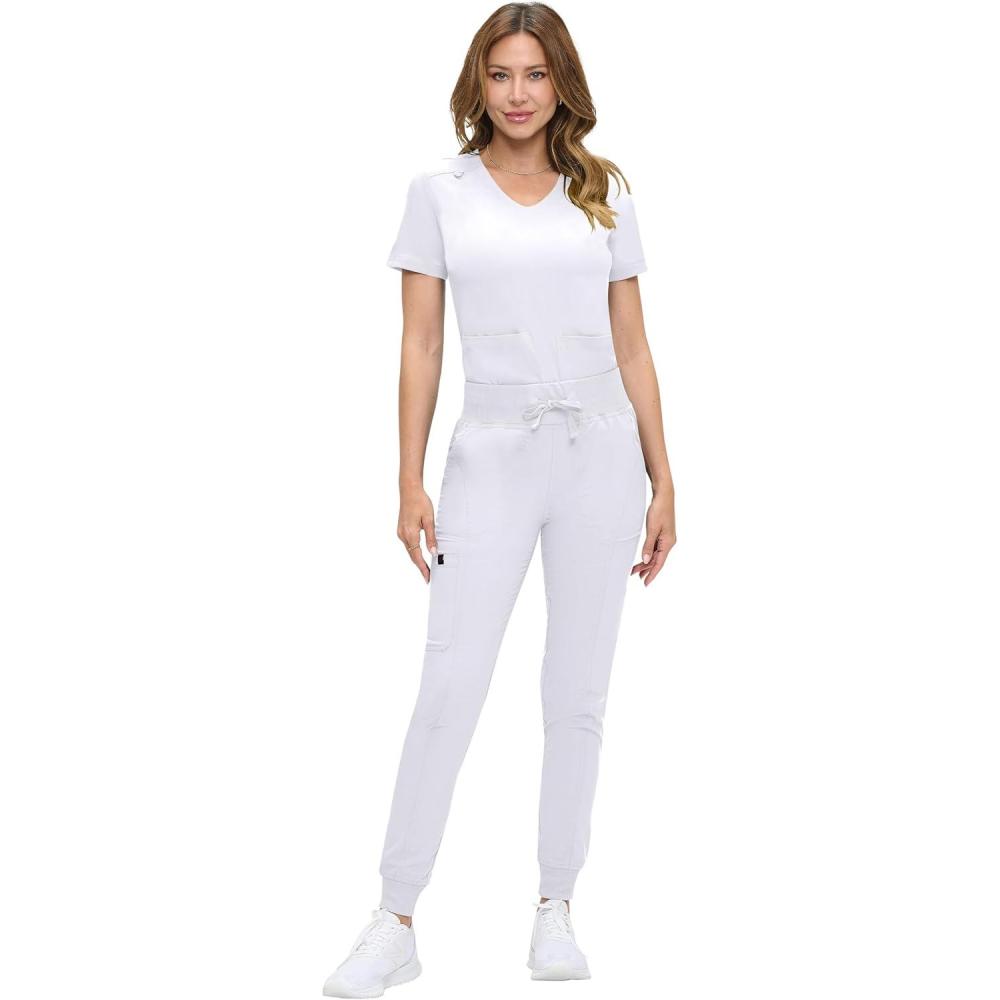 imageNatural Uniforms Womens UltraSoft Luxe Stretch Jogger Scrub Set with Regular and Petite SizesWhite