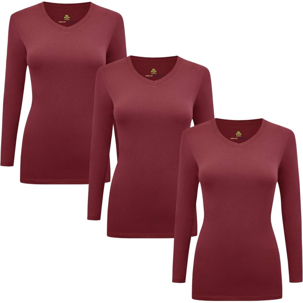 imageNatural Uniforms Womens Under Scrub Tee VNeck Long Sleeve TShirt3PackBurgundy