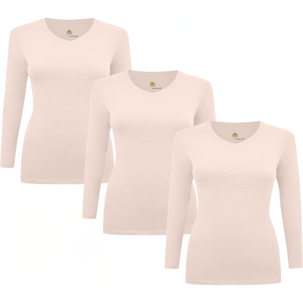 imageNatural Uniforms Womens Under Scrub Tee VNeck Long Sleeve TShirt3PackNude