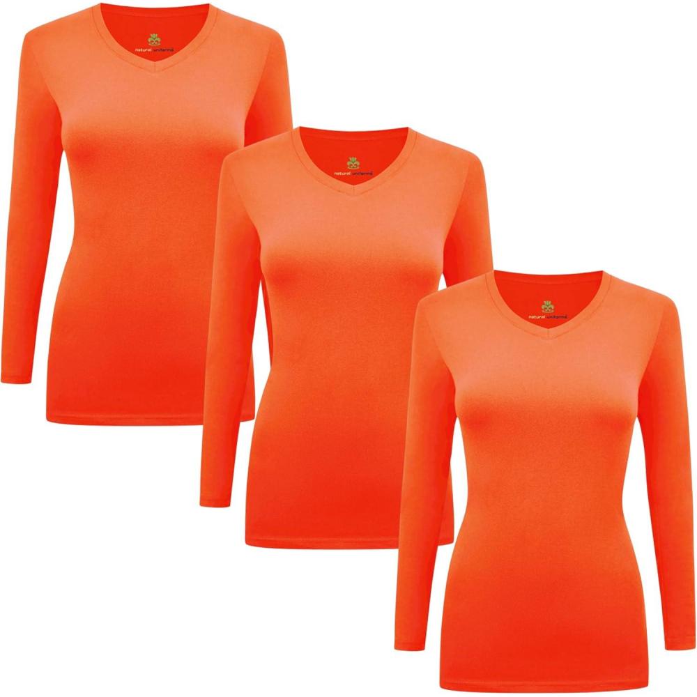 imageNatural Uniforms Womens Under Scrub Tee VNeck Long Sleeve TShirt3PackOrange