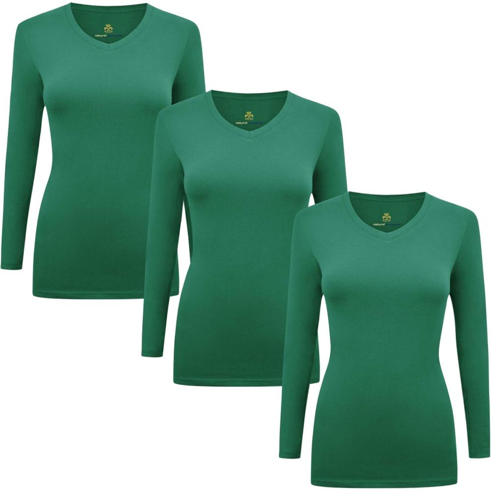 imageNatural Uniforms Womens Under Scrub Tee VNeck Long Sleeve TShirt3PackTrue Hunter Green