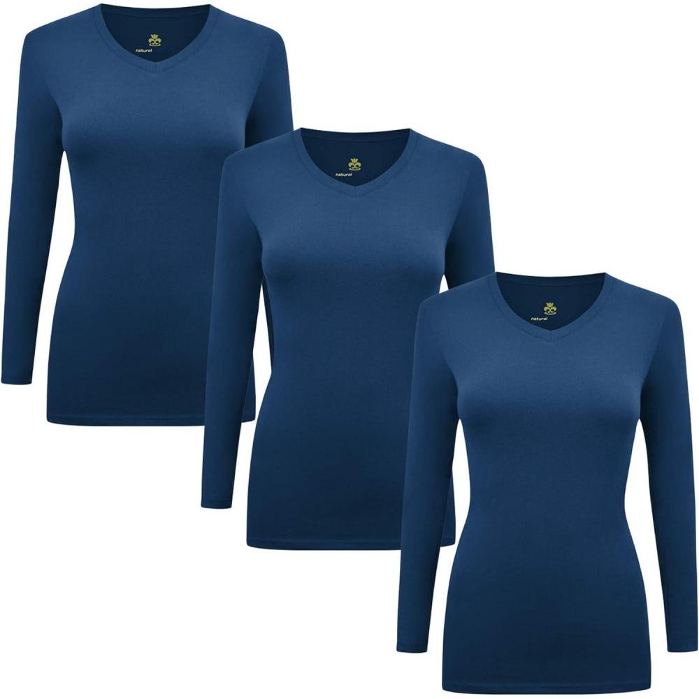 imageNatural Uniforms Womens Under Scrub Tee VNeck Long Sleeve TShirt3PackTrue Navy Blue