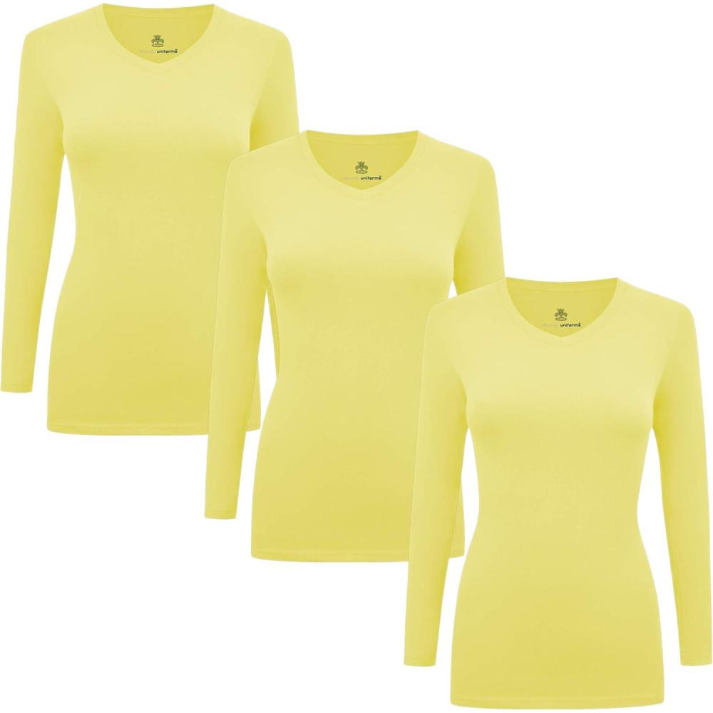 imageNatural Uniforms Womens Under Scrub Tee VNeck Long Sleeve TShirt3PackYellow