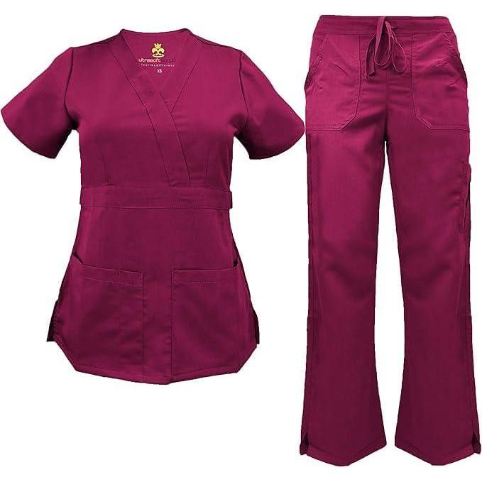 imageSoft Premium Mock Wrap Professional WorkWear Women Top and Pant Set 81159118Burgundy