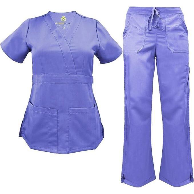 imageSoft Premium Mock Wrap Professional WorkWear Women Top and Pant Set 81159118Ceil Blue