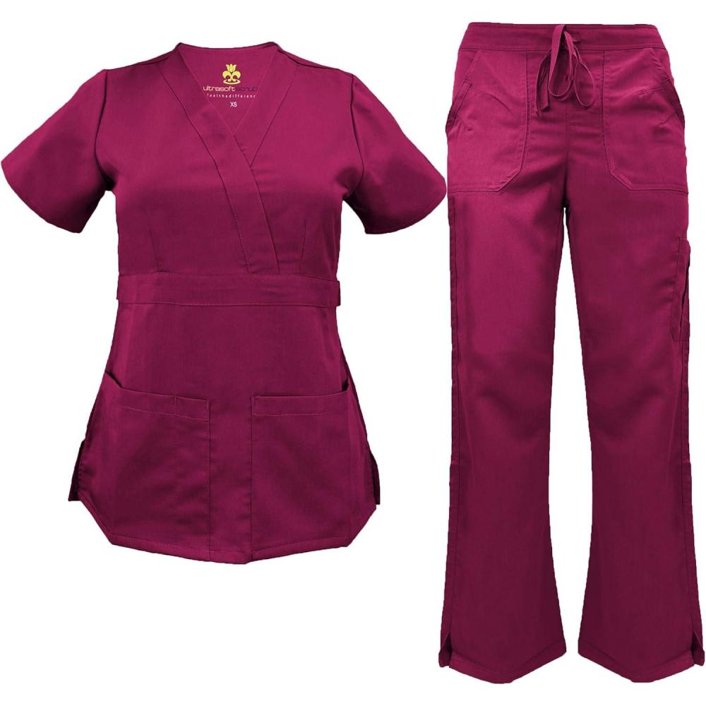 imageSoft Premium Mock Wrap Professional WorkWear Women Top and Pant Set 81159118Teal
