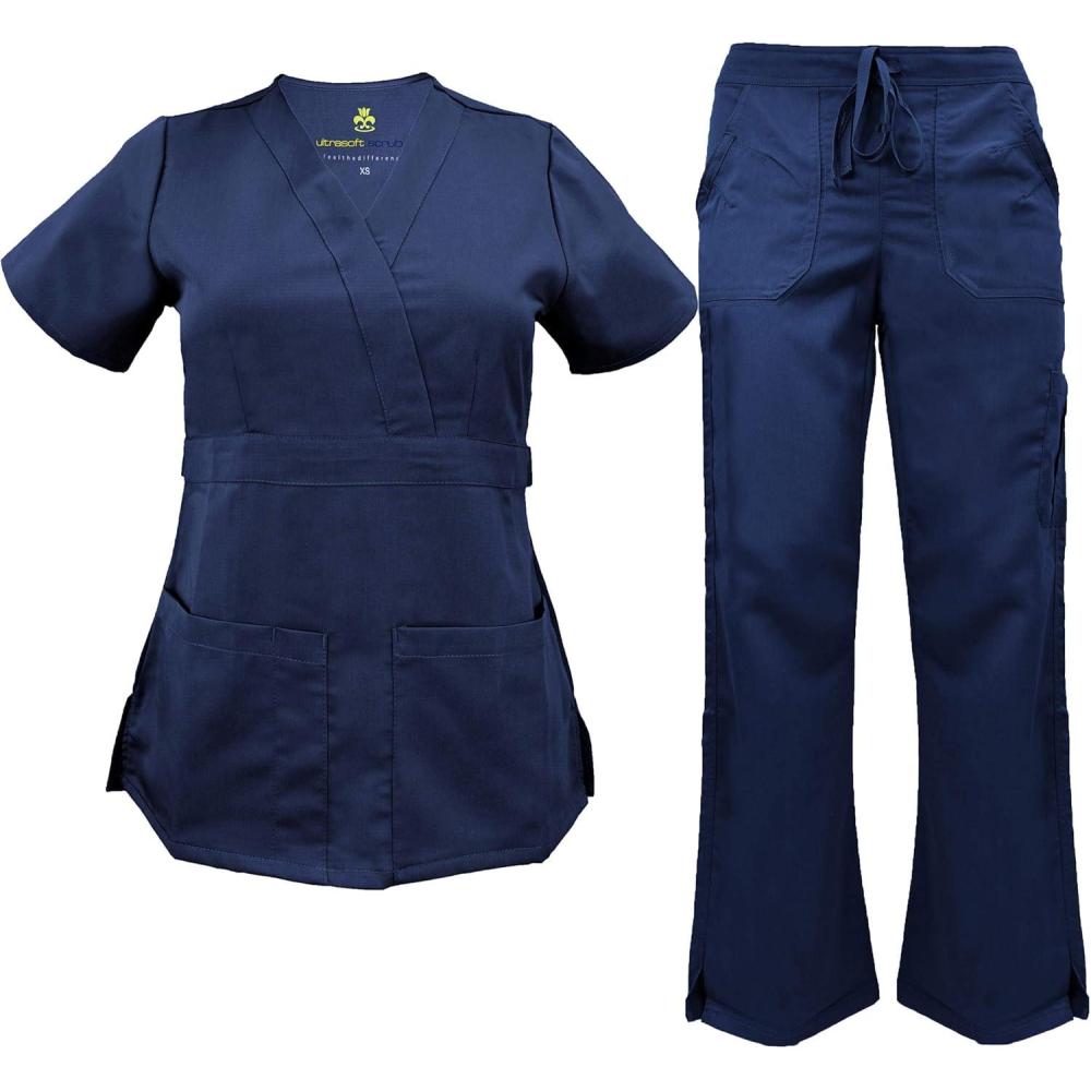 imageSoft Premium Mock Wrap Professional WorkWear Women Top and Pant Set 81159118True Navy Blue