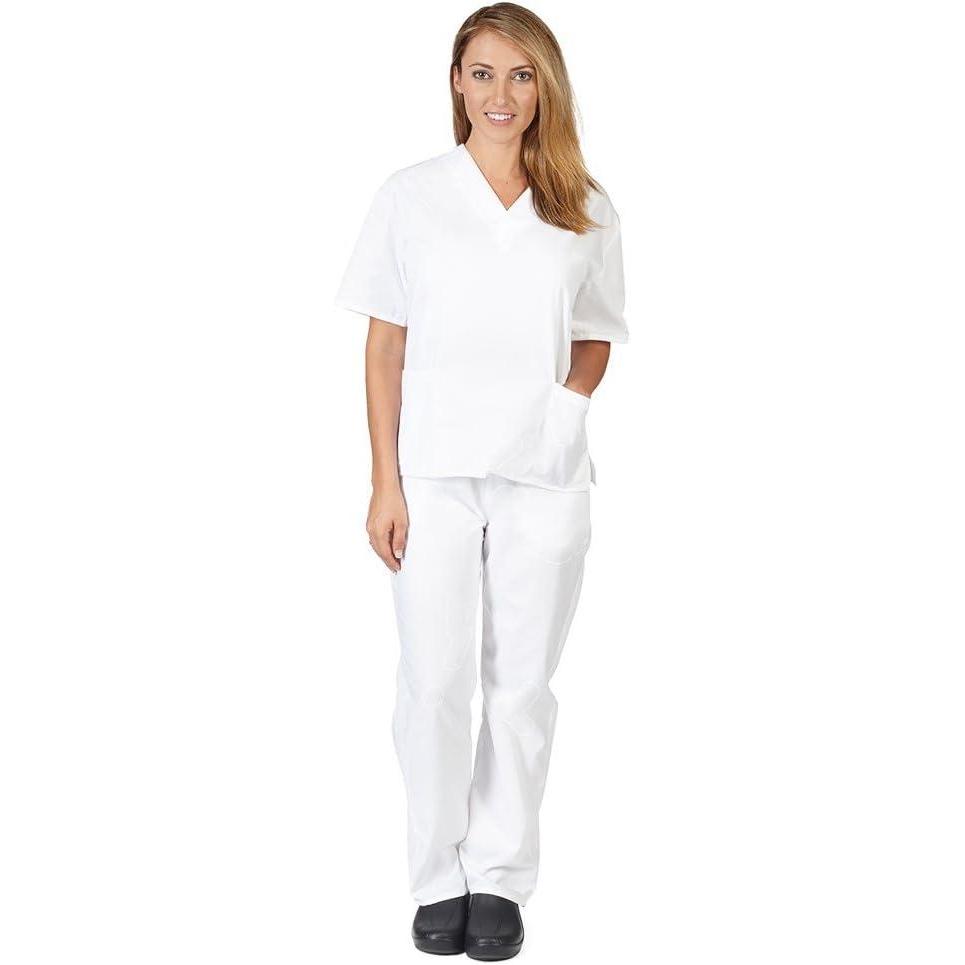 imageWomens Scrub Set Medical Scrub Top and Pant White XXLarge