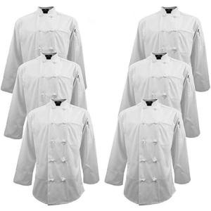 Chef Apparel Knot Button Chef Coat with Thermometer Pocket (Small, 6 Pack White)