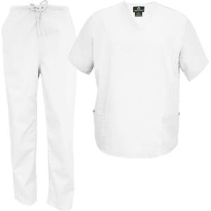 M&M Scrubs Men’s Scrub Set Medical Scrub Tops and Pants(White)