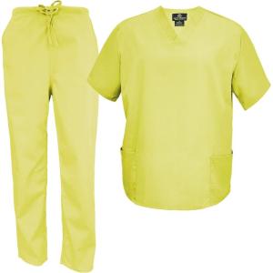 M&M Scrubs Men’s Scrub Set Medical Scrub Tops and Pants(Yellow)