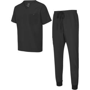 Natural Uniforms Mens Luxe Stretch Jogger Scrub Set(Black)