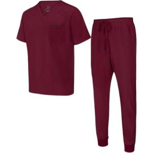 Natural Uniforms Mens Luxe Stretch Jogger Scrub Set(Burgundy)