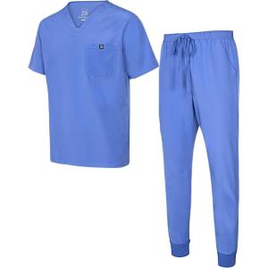 Natural Uniforms Mens Luxe Stretch Jogger Scrub Set(Ceil Blue)