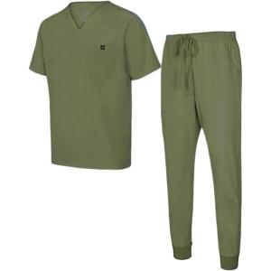 Natural Uniforms Mens Luxe Stretch Jogger Scrub Set(Olive)