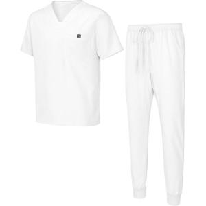 Natural Uniforms Mens Luxe Stretch Jogger Scrub Set(White)