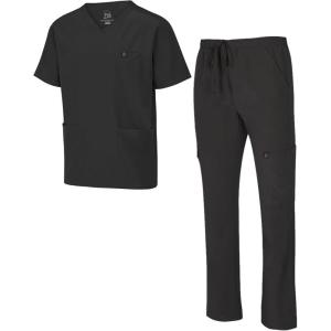 Natural Uniforms Mens Stretch Multi-Pocket Cargo Scrub Set(Black)