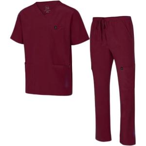 Natural Uniforms Mens Stretch Multi-Pocket Cargo Scrub Set(Burgundy)