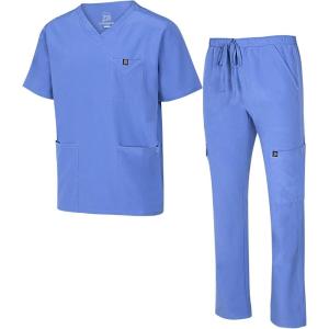 Natural Uniforms Mens Stretch Multi-Pocket Cargo Scrub Set(Ceil Blue)