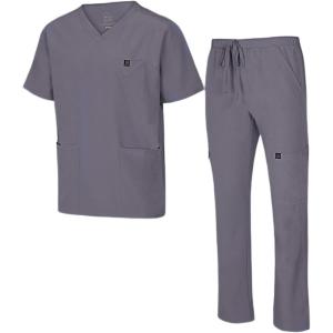 Natural Uniforms Mens Stretch Multi-Pocket Cargo Scrub Set(Charcoal)