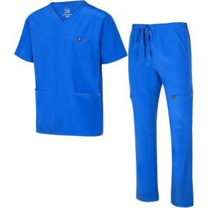 Natural Uniforms Mens Stretch Multi-Pocket Cargo Scrub Set(True Royal Blue)