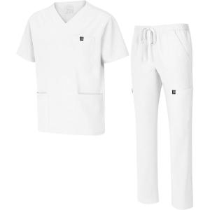 Natural Uniforms Mens Stretch Multi-Pocket Cargo Scrub Set(White)