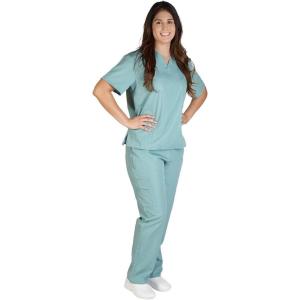 Natural Uniforms Solid V-Neck Women’s Scrub Set Medical Scrub Tops and Pants(Misty Green)
