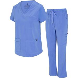 Natural Uniforms Womens 11 Pocket Cool Stretch Cargo Scrub Set with Regular and Petite Sizes(Ceil Blue)