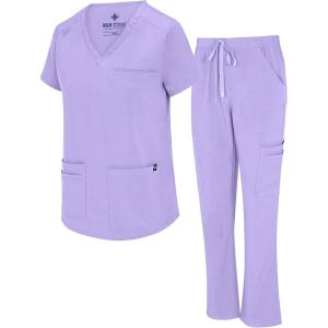 Natural Uniforms Womens 11 Pocket Cool Stretch Cargo Scrub Set with Regular and Petite Sizes(Lavender)