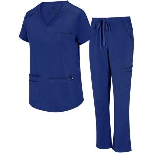Natural Uniforms Womens 11 Pocket Cool Stretch Cargo Scrub Set with Regular and Petite Sizes(True Navy Blue)