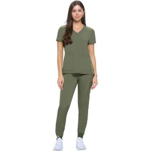 Natural Uniforms Womens Essential Cool Stretch Jogger Scrub Set with Regular and Petite Sizes(Olive)
