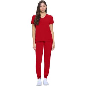 Natural Uniforms Womens Essential Cool Stretch Jogger Scrub Set with Regular and Petite Sizes(Red)