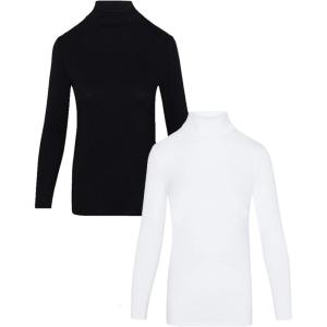 Natural Uniforms Women’s Long Sleeve Mock Turtle-Neck T-Shirt Under Scrub(2pk-blk/Wht)