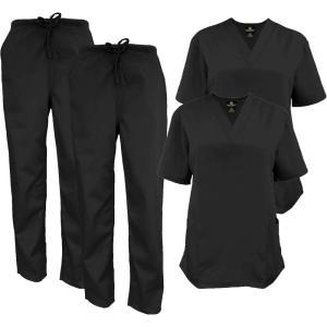Natural Uniforms Women’s Scrub Set Medical Scrub Tops and Pants – Pack of 2 Set(Black)