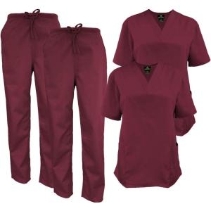 Natural Uniforms Women’s Scrub Set Medical Scrub Tops and Pants – Pack of 2 Set(Burgundy)