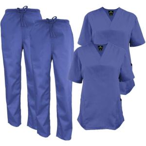 Natural Uniforms Women’s Scrub Set Medical Scrub Tops and Pants – Pack of 2 Set(Ceil Blue)