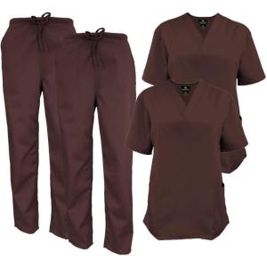 Natural Uniforms Women’s Scrub Set Medical Scrub Tops and Pants – Pack of 2 Set(Chocolate)
