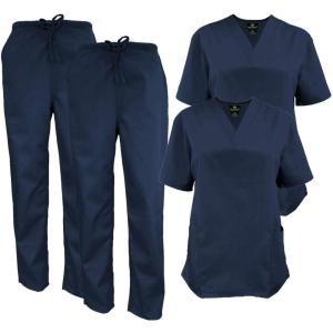 Natural Uniforms Women’s Scrub Set Medical Scrub Tops and Pants – Pack of 2 Set(Dark Navy Blue)