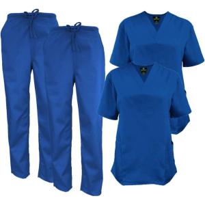 Natural Uniforms Women’s Scrub Set Medical Scrub Tops and Pants – Pack of 2 Set(Dark Royal Blue)