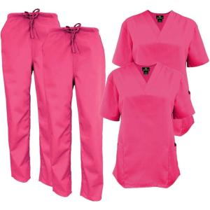 Natural Uniforms Women’s Scrub Set Medical Scrub Tops and Pants – Pack of 2 Set(Hot Pink)