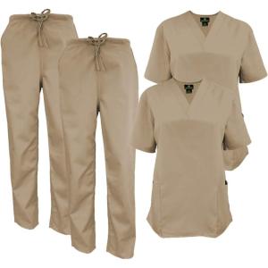 Natural Uniforms Women’s Scrub Set Medical Scrub Tops and Pants – Pack of 2 Set(Khaki)