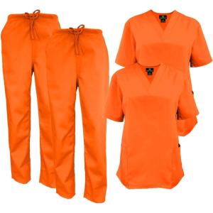 Natural Uniforms Women’s Scrub Set Medical Scrub Tops and Pants – Pack of 2 Set(Orange)