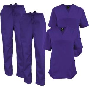 Natural Uniforms Women’s Scrub Set Medical Scrub Tops and Pants – Pack of 2 Set(Purple)