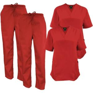 Natural Uniforms Women’s Scrub Set Medical Scrub Tops and Pants – Pack of 2 Set(Red)