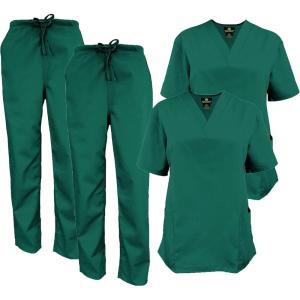 Natural Uniforms Women’s Scrub Set Medical Scrub Tops and Pants – Pack of 2 Set(True Hunter Green)