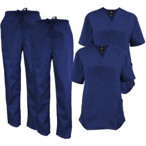 Natural Uniforms Women’s Scrub Set Medical Scrub Tops and Pants – Pack of 2 Set(True Navy Blue)