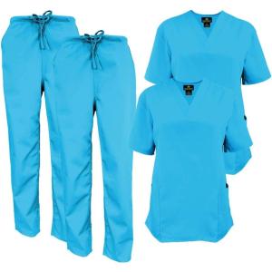 Natural Uniforms Women’s Scrub Set Medical Scrub Tops and Pants – Pack of 2 Set(Water Blue)
