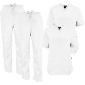 Natural Uniforms Women’s Scrub Set Medical Scrub Tops and Pants – Pack of 2 Set(White)