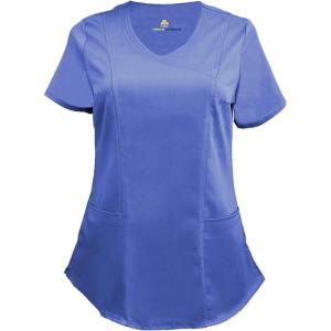 Natural Uniforms Women’s Ultra Soft Stretch Mock Wrap Scrub Top 8201(Ceil Blue)